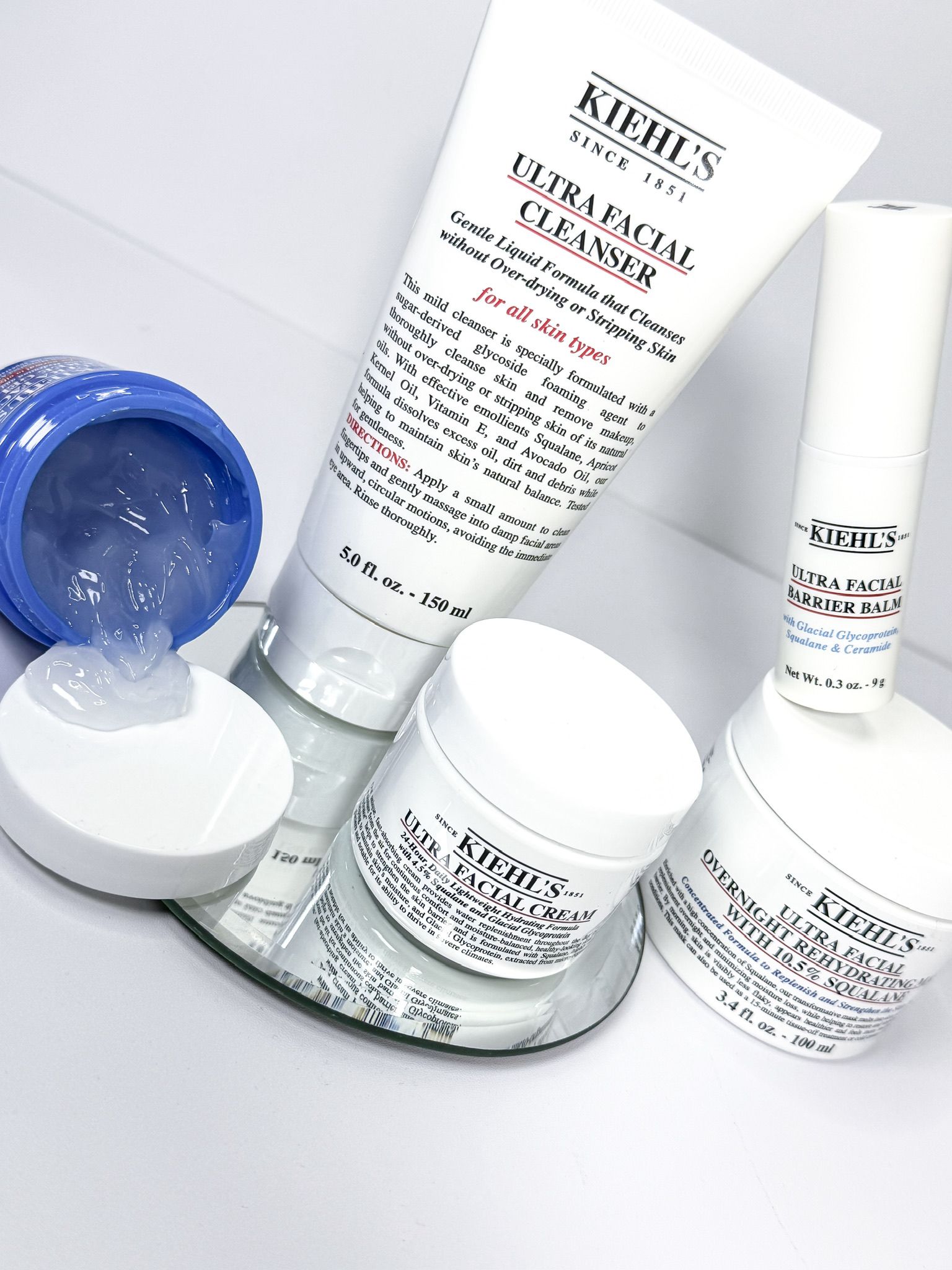 Kiehl's Ultra Facial cleanser, cream, mask and barrier balm in an editorial skincare brand feature by Beauty With Ju