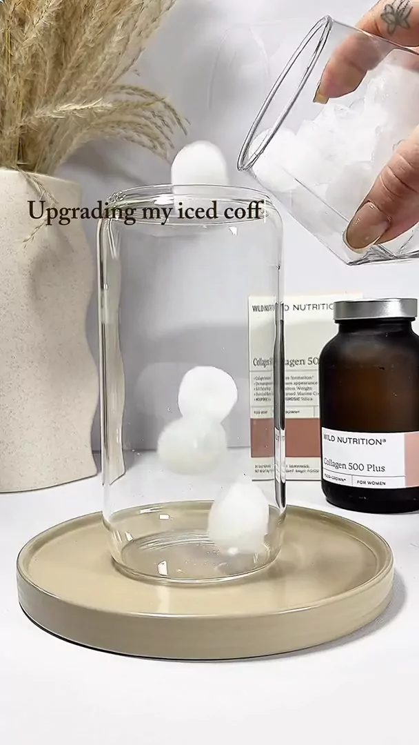 Wild Nutrition Collagen 500 Plus next to an iced coffee build in wellness UGC Reel by Beauty With Ju